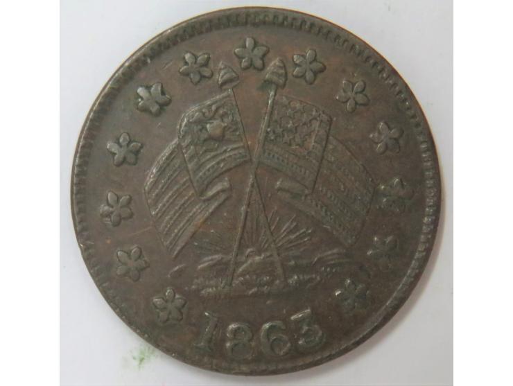 USA PA merchant token. 1863 Steppacher Act Orleans House, 531 Chestnut Street, Philadelphia, PA Civil War Union Flag Token. M