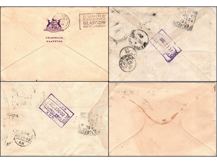 1902 to 1938, A lot of 4 covers posted from India and South Africa to London.

1902 Envelopes from India to England via Rome: