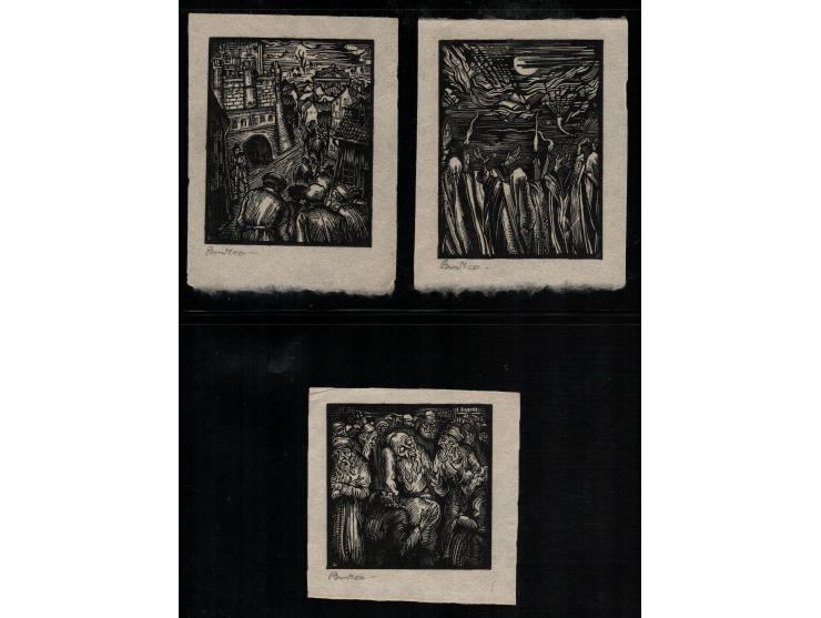 1922, Josef Budko, Berlin 1922, "The Hasidim". Lithographic Wood engraving. Beit Midrash, by the Rebbe, an hour of thought, T