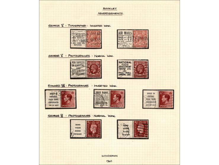 Collection of 10 items of England stamps 1924 - 1940 Stamps from the Booklet Advertisements.  (individual stamps with differe
