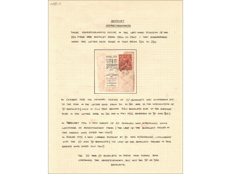 Collection of 10 items of England stamps 1924 - 1940 Stamps from the Booklet Advertisements.  (individual stamps with differe