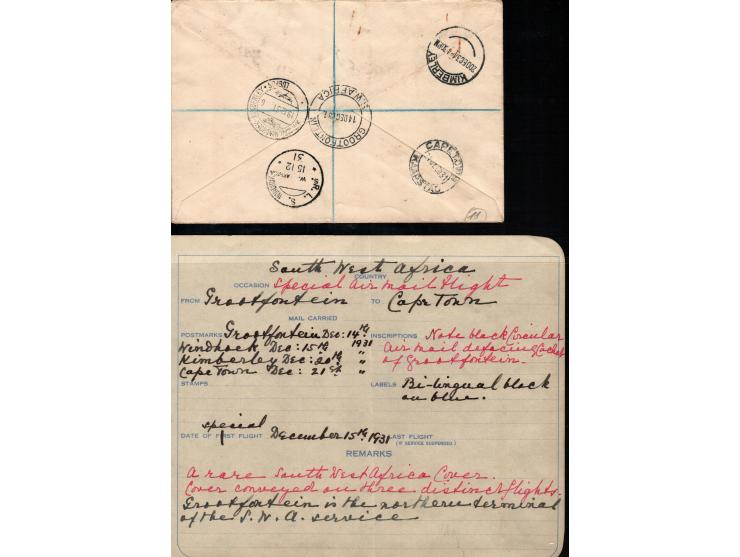 South Africa 1931,  Kimberly South West Africa First Flight Airmail Cover Reg. Winjhoek-Kimberley SHS special cachet  on Groo