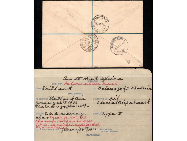 South Africa 1932 (26.1) South west Africa Reg. cover to Southern Rhodesia Registered (air label type II, blue &amp; box cach
