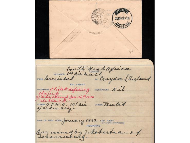 South Africa 1932 (Jan 26) South West Africa first flight illustrated cover 'By the First Airmail from Capetown to London Per