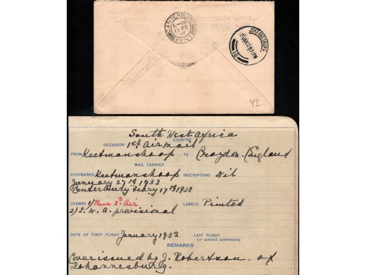 South Africa 1932 (Jan 27) South West Africa  illustrated cover Imperial Airways  bearing (SG 86) 1931 3d Air - pair and SWA 