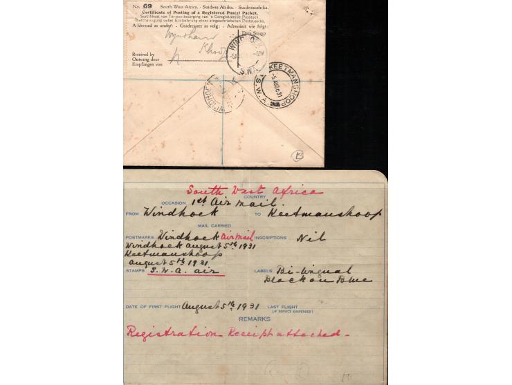 South Africa 1931, Aug 5 Windhoek  cds on South West Africa Airways First airmail cover franked with 30d. mixed franking of 1