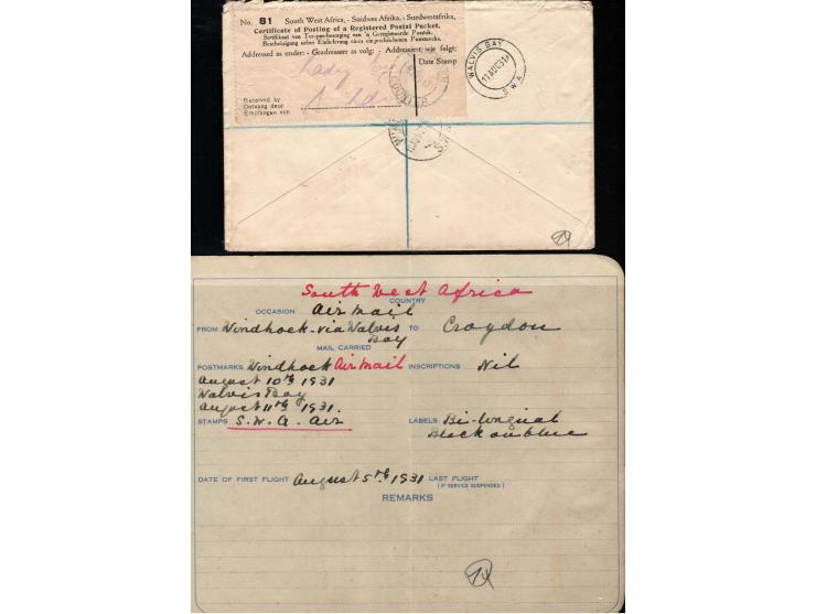 South Africa 1931, Aug 10 Windhoek  cds on South West Africa Airways Reg. airmail  Via Walvis Bay cover franked with 30d. mix