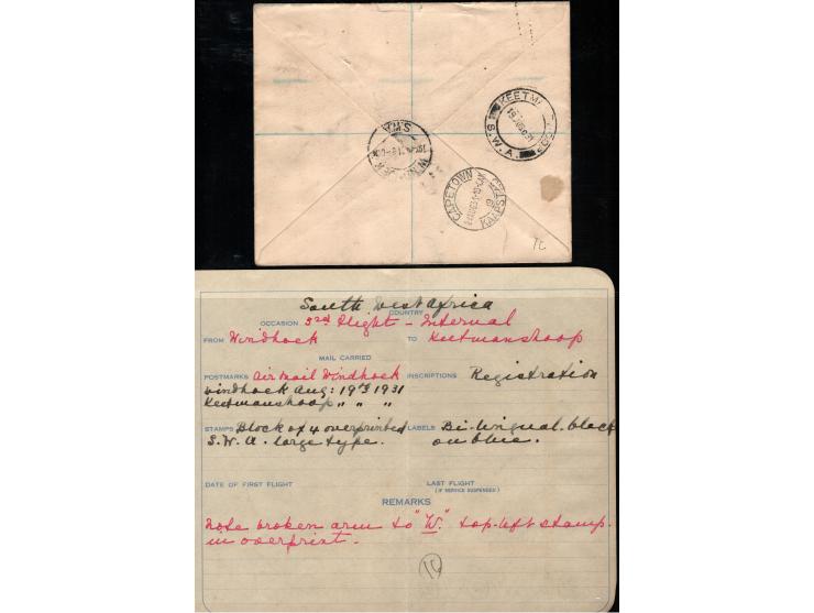 South Africa 1931 (19.DEC.) 3rd flight Reg. cover addressed to Cape Town  bearing 4d 'air' adhesive of South Africa overprint