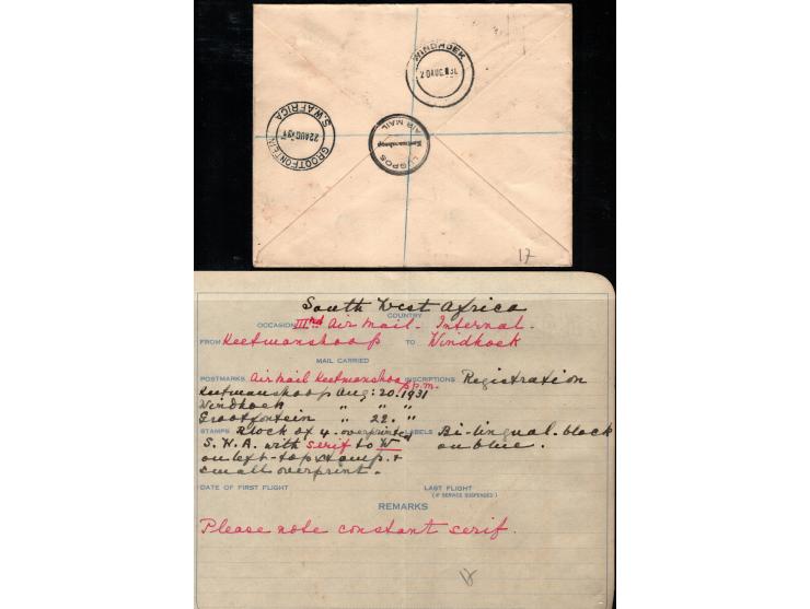 South Africa 1931 (19.DEC.) 3rd flight Reg. Keetmanshoop to Grootfontein bearing  4d 'air' adhesive of South Africa overprint