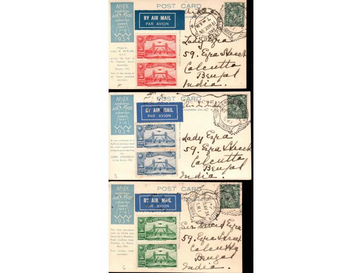 ENGLAND 1934,  LONDON STAMP EXHIBITIONS 1934 International Air Post Exhibition collection of 6 diff post cards, Opening Invit
