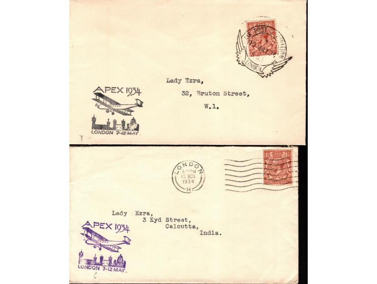 ENGLAND 1934,  LONDON STAMP EXHIBITIONS 1934 International Air Post Exhibition collection of 6 diff post cards, Opening Invit
