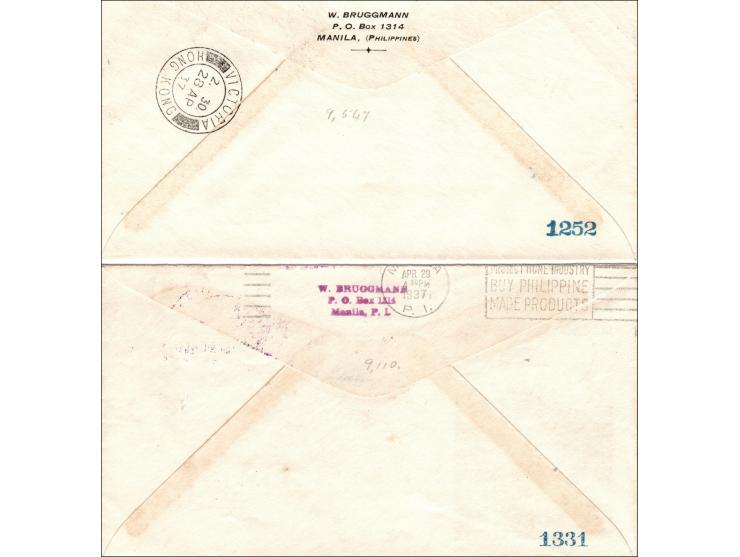 MACAU 1937,  lot of two covers one First Flight Macau to Hongkong and First Flight Macau to Manila.