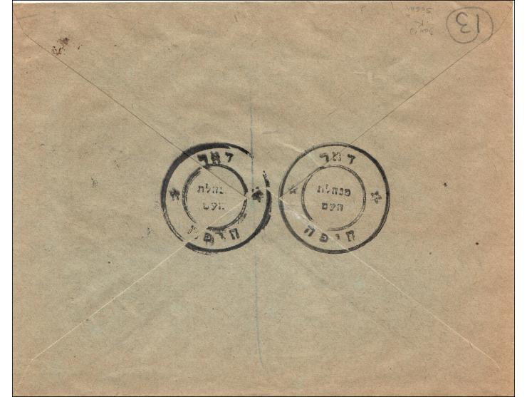 Israel Interim Period, 1948 R-cover franked with 5m red Bale: 5 Harzl with black Haifa DOAR, plus Bale: 62, 10m green Prague 