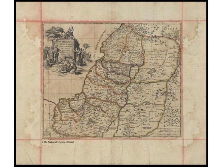 A map illustrating the borders of the 12 tribes of the Holy Land, originally published in London in 1725. The dimensions of t