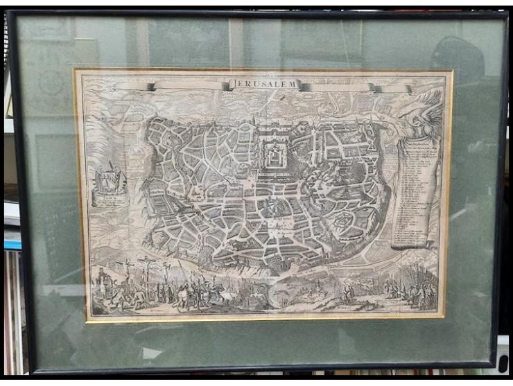 Jerusalem, A fictional map of Jerusalem by Moxon, Amsterdam, 17th century. Presented to the Bishop of Chester. Dimensions: 31