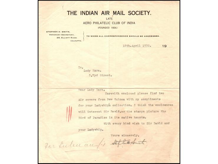 Stephen H. Smith Signed Letters — India’s First Pigeongrams &amp; Early Airmail, 1931–1932A remarkable pair of letters from S