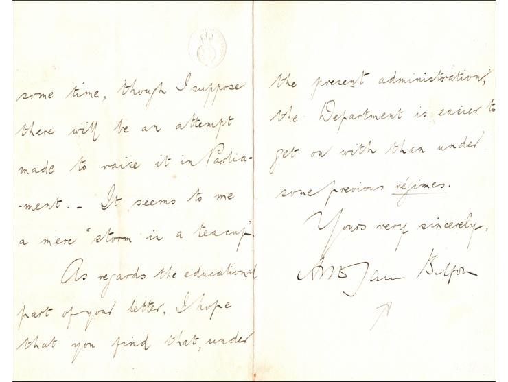Arthur James Balfour: Signed Letter on 10 Downing Street Stationery.  A signed letter by Arthur James Balfour, dated 1895, wr