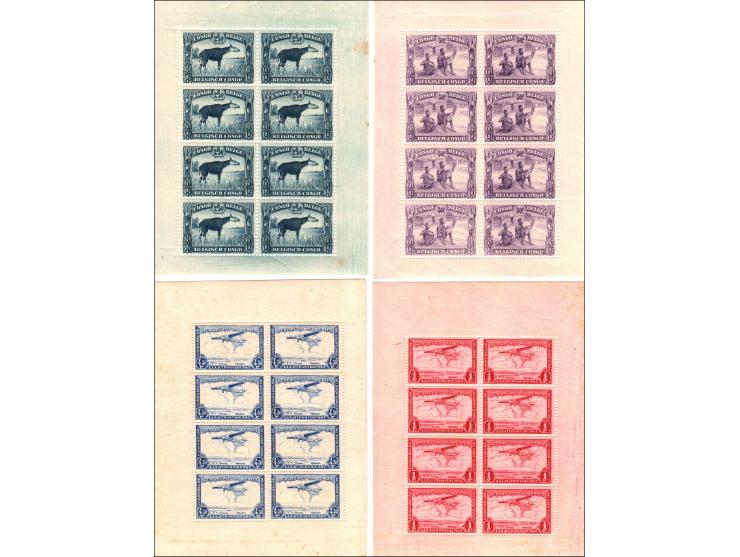 (TIMBRE/CONGO BELGE) Set of stamps of the former colony of Belgian CONGO, ca 1930, in block or sheet, mint: 1. 8 x Hoome à la