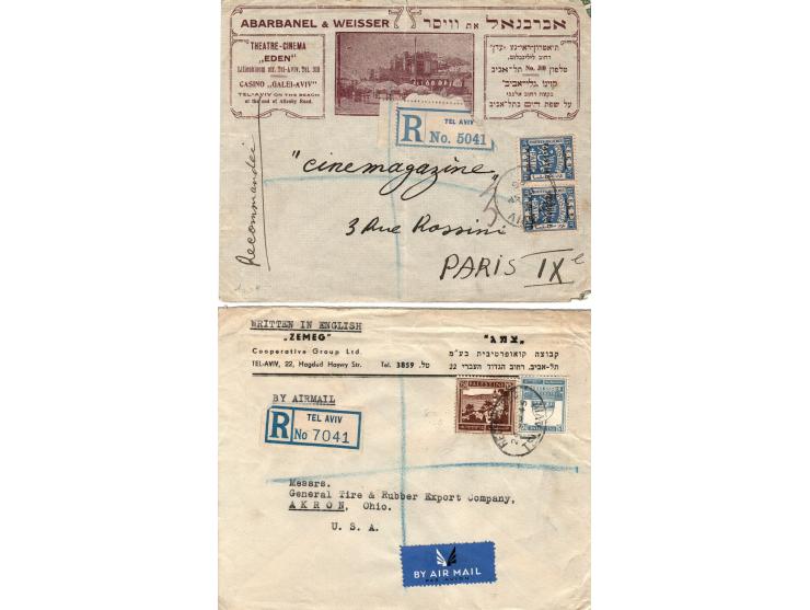 British Mandate Palestine 1926 - 1948 lot of 9 registered air mail envelopes. Each envelope features commercial advertisement
