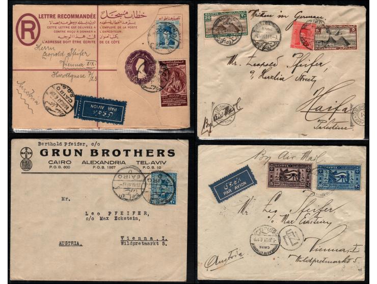 1938-1948, Egypt group of 23 censored covers posted to Palestine and Austria incl. airmails, Registered and commercial mail.