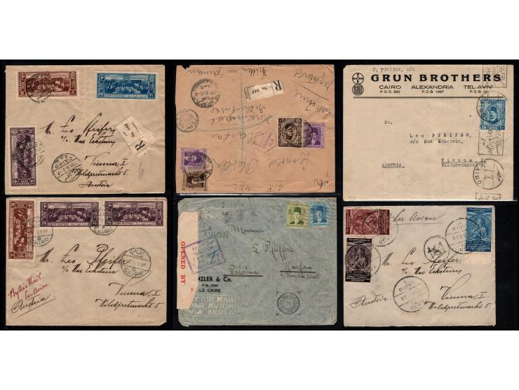 1938-1948, Egypt group of 23 censored covers posted to Palestine and Austria incl. airmails, Registered and commercial mail.