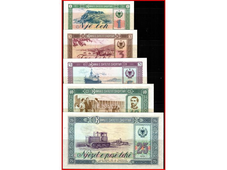 1976 Albania Banknote Set Leke Specimen 1, 3, 5,10, 25, 50,100 Gem Unc {H133}This Note Is In Fairly Good Shape. No Wrinkles/C