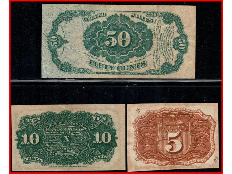 USA lot of 3 diff notes, 10 Cents United States Of America 1863 P.115bUnited States 5 Cents 1863 Fractional Currency Pick #10