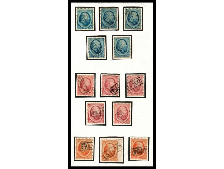1852 - 1864. MiNr: 1-6. (53 diff stamps) The first stamp issues of the Netherlands. Essays, &nbsp;used, colors, and character