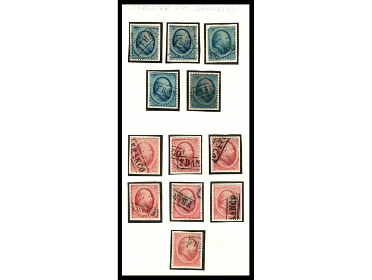 1852 - 1864. MiNr: 1-6. (53 diff stamps) The first stamp issues of the Netherlands. Essays, &nbsp;used, colors, and character