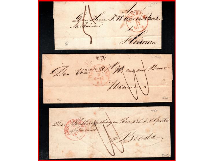 Netherlands, the Dutch province of Brabant (1854–1865): This group of three stampless folded letters features date-mark cance