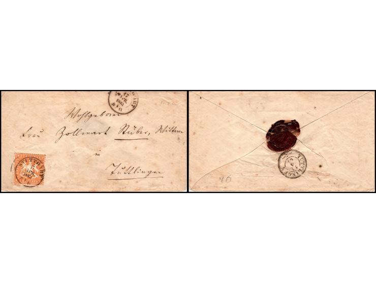 Württemberg Coat of Arms stamps on three covers:1859 cover from Stuttgart, Germany, bearing a 9 Kr. Württemberg Mi. No. 7 sta