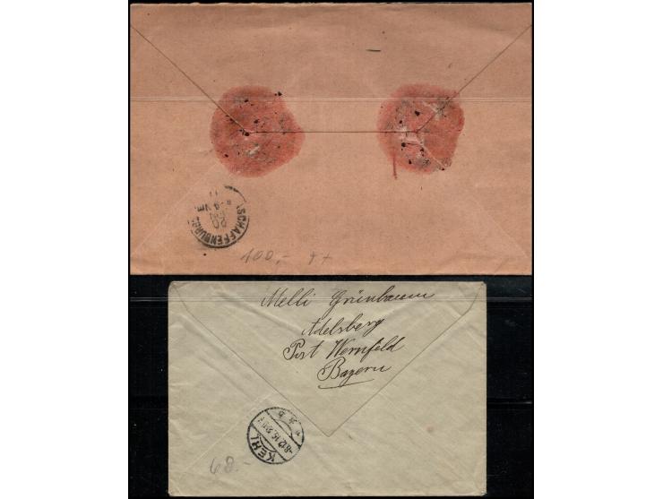 Bayern 1917. lot of two &nbsp;one cover sent from &nbsp;Melli Grunbaum &nbsp;franked 40Pf and second cover send from Bayren o