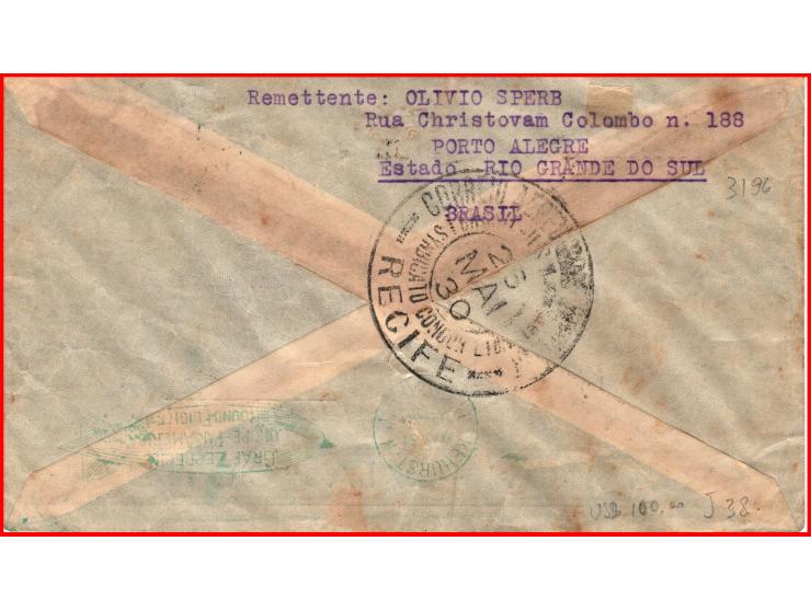 Brazil 1930 Zeppelin Condor Flight cover was posted from Porto Alegre to New York, U.S. It is franked with the overprinted Ze