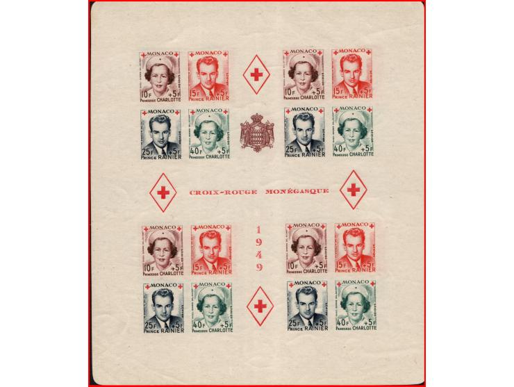 Monaco, 1949, Red Cross souvenir sheets complete, perf and imperf (Scott B99a),&nbsp;MiNr: Block 3a,3b.&nbsp; MNH Cat. €800