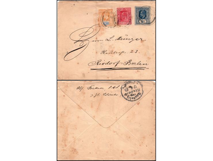 1905 British Ceylon – Printed Matter Cover from Colombo to Berlin, franked SG 265 5c blue, SG 264 4c violet, and SG 269 6c re