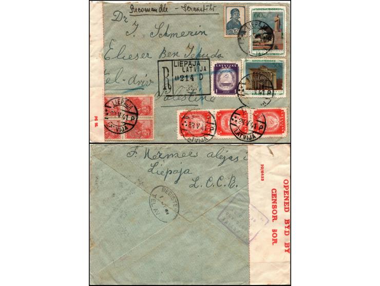 Latvia 1944 Registered Cover to Palestine – Mixed Franking &amp; Censor MarkingsRegistered cover dispatched from Latvia, date