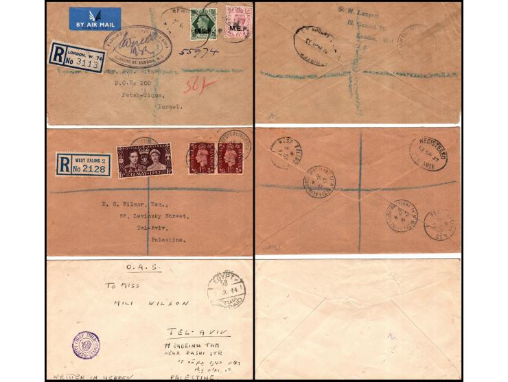 1937–1953 Group of 4 Registered Covers to Palestine/Israel Includes:3 SP 33 West Ealing to Palestine.11 SP 37 Tangier to Pale