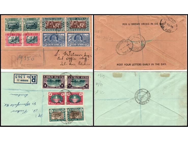 South Africa, 1939 lot of two R- covers, one sent to Palestine and one to Durban. VF