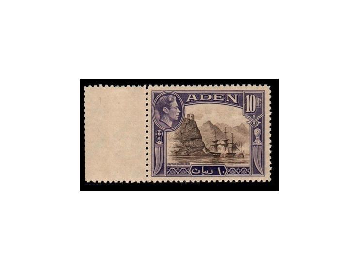 Aden 1939-48, &nbsp;King George VI, 10 rupees Sepia &amp; Violet (SG27) – Mounted Mint with left selvedge. Fresh colour, attr