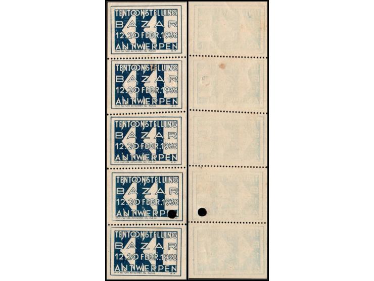 JNF Belgium 1938 – Bazaar Stamp Booklet Pane (1×5)A complete booklet pane of five stamps, each inscribed in Flemish: “Tentoon