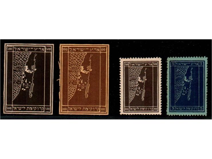 1928-1935 JNF. Map of the Land of Israel. embossed. imperforate. Rochlin # 174, 176, and &nbsp;384, 389 perf. all MNH.