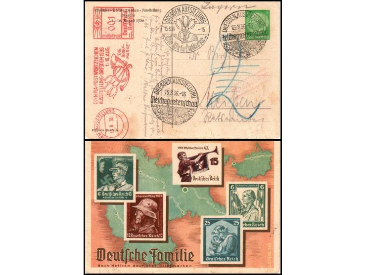 Germany 1936 Nazi Era Postcard, “Deutsche Familie Nach Motiven deutscher Briefmarken”Commemorative postcard featuring Dresden