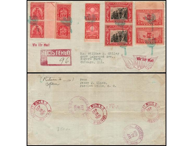USA , 1929 Registered Cover, Pacolet Mills, SC to Chicago, ILFeatures a clear strike of Pacolet Mills Fancy Cancel #867 (“Tul