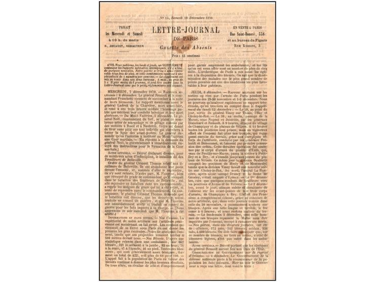 FRANCE – 1870 (17 Nov.) PAR BALLON MONTÉ – “Le Général Ulrich” night flight to NiortFolded letter franked with 1870 20c Cérès