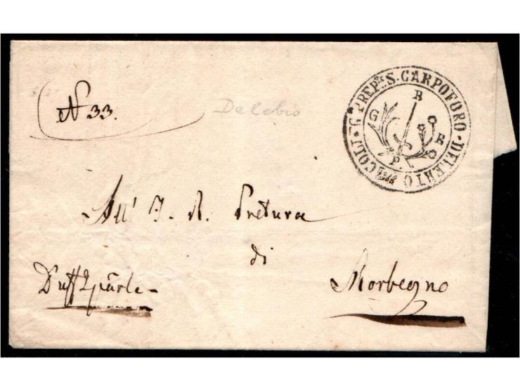 Italian states, Pre-philatelic folded letter, bearing a Collegio Preposto di San Carpoforo handstamp. Addressed to Morbegno.&