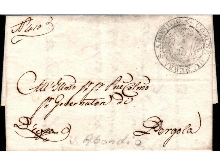 Italy, 1829 — Stampless folded letter from Serra San Abondio to Pergola.Single circular municipal seal cancellation reading “