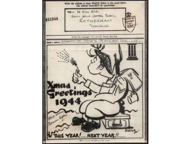 WWII British Airgraph, Christmas 1944 – Central Mediterranean ForcesBritish airgraph sent from REME, CMF. Features humorous i