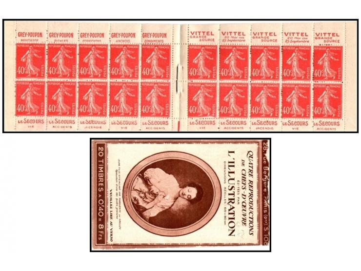 France 194-C4, 20x 40c Vermilion Type I, MNH Stamp Booklet — Commercial AdvertisingComplete stamp booklet containing 20 mint 