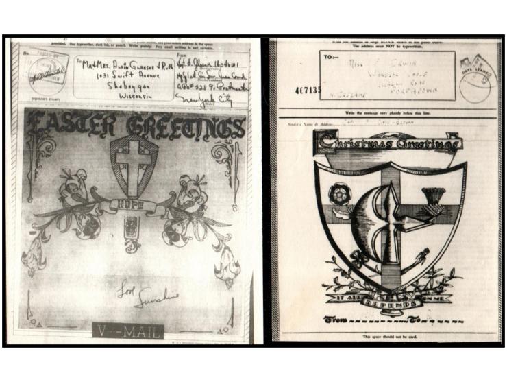 Great Britain &amp; United States, 1944–45. Pair of wartime Airgraph/V-Mail letters (microfilm services), comprising:Great Br