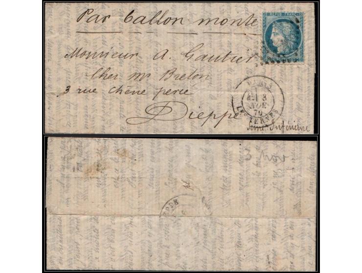 France – 1870 Ballon Monté Cover “Le Ferdinand Flocon” – Siege of ParisBallon Monté folded letter, flown aboard the manned ba
